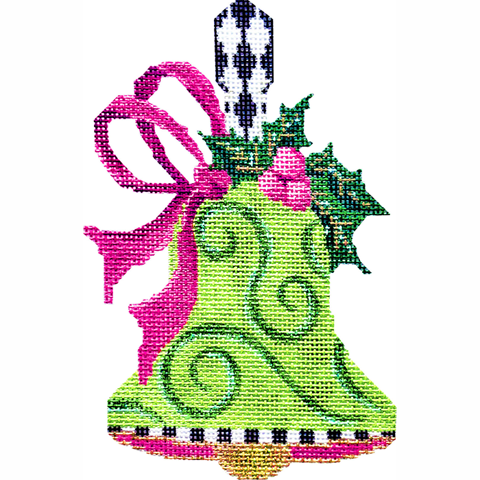 Lime Swirls & Fuchsia Bow Handbell