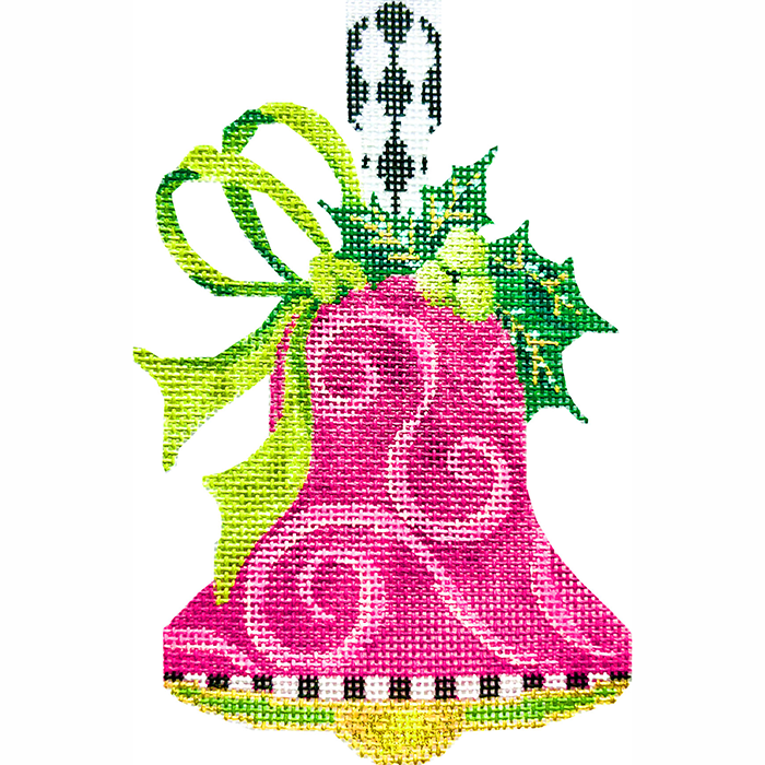 Pink Swirls & Lime Bow Handbell