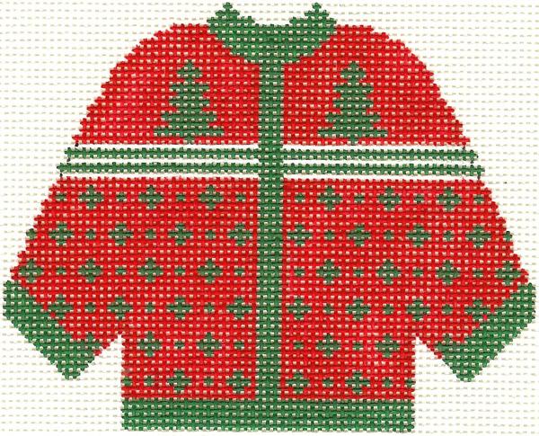 Red w/ Green Trees Cardigan Ornament