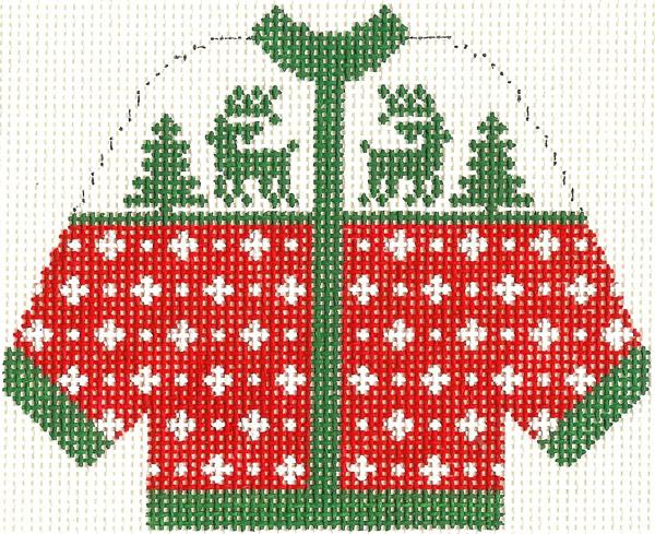Red w/ Green Reindeer Cardigan Ornament