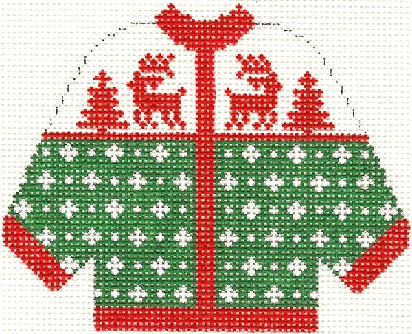 Green w/ Red Reindeer Cardigan Ornament
