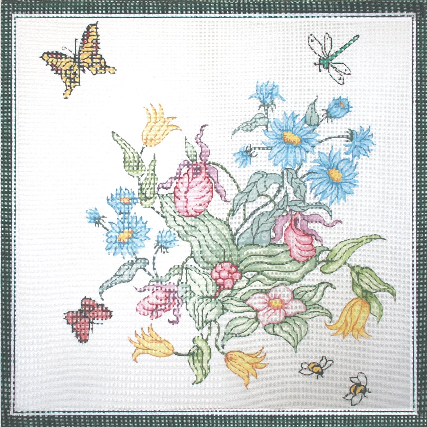 Blue Daisies with Bees Pillow