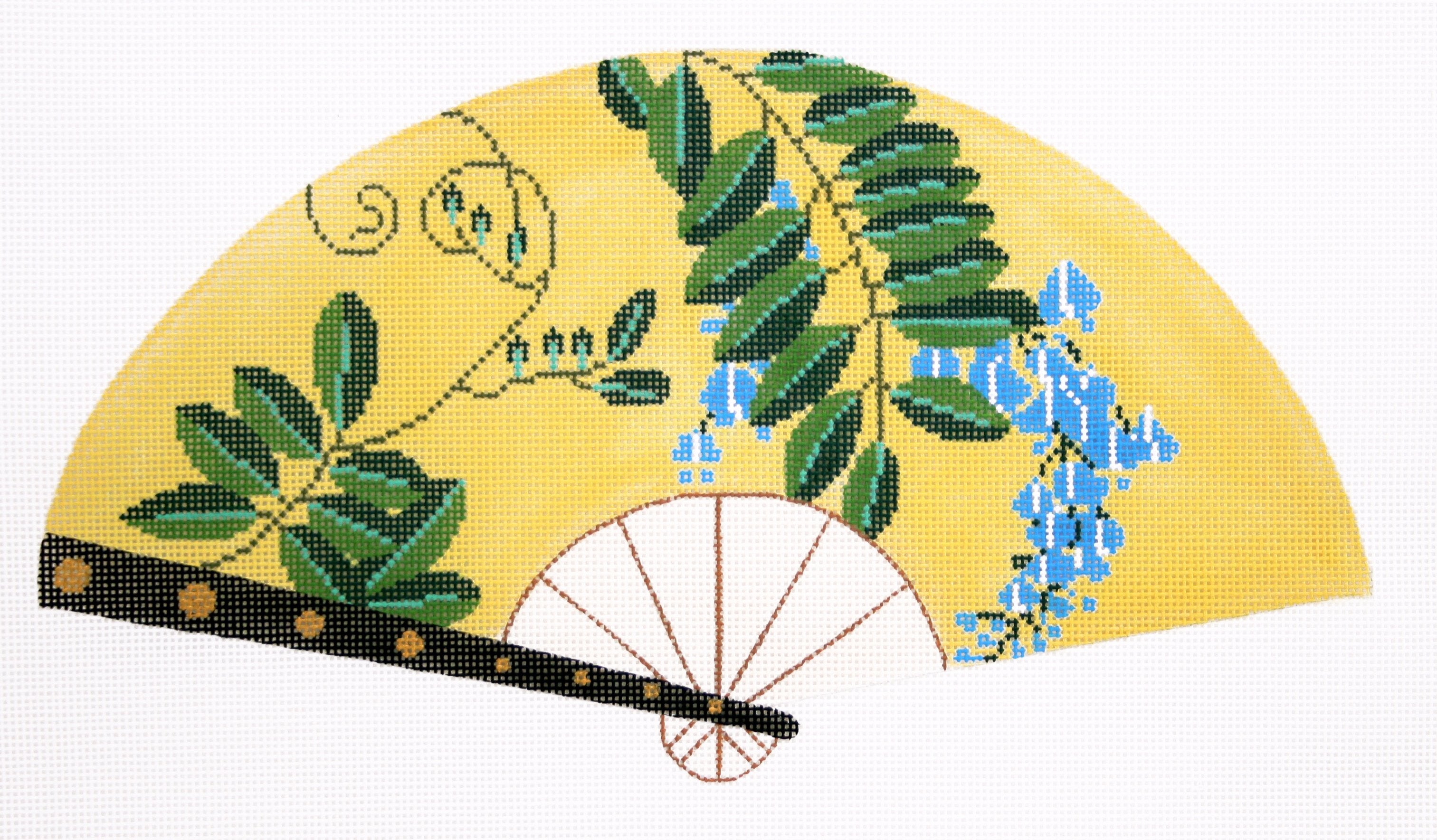 Blue Floral on Yellow Fan