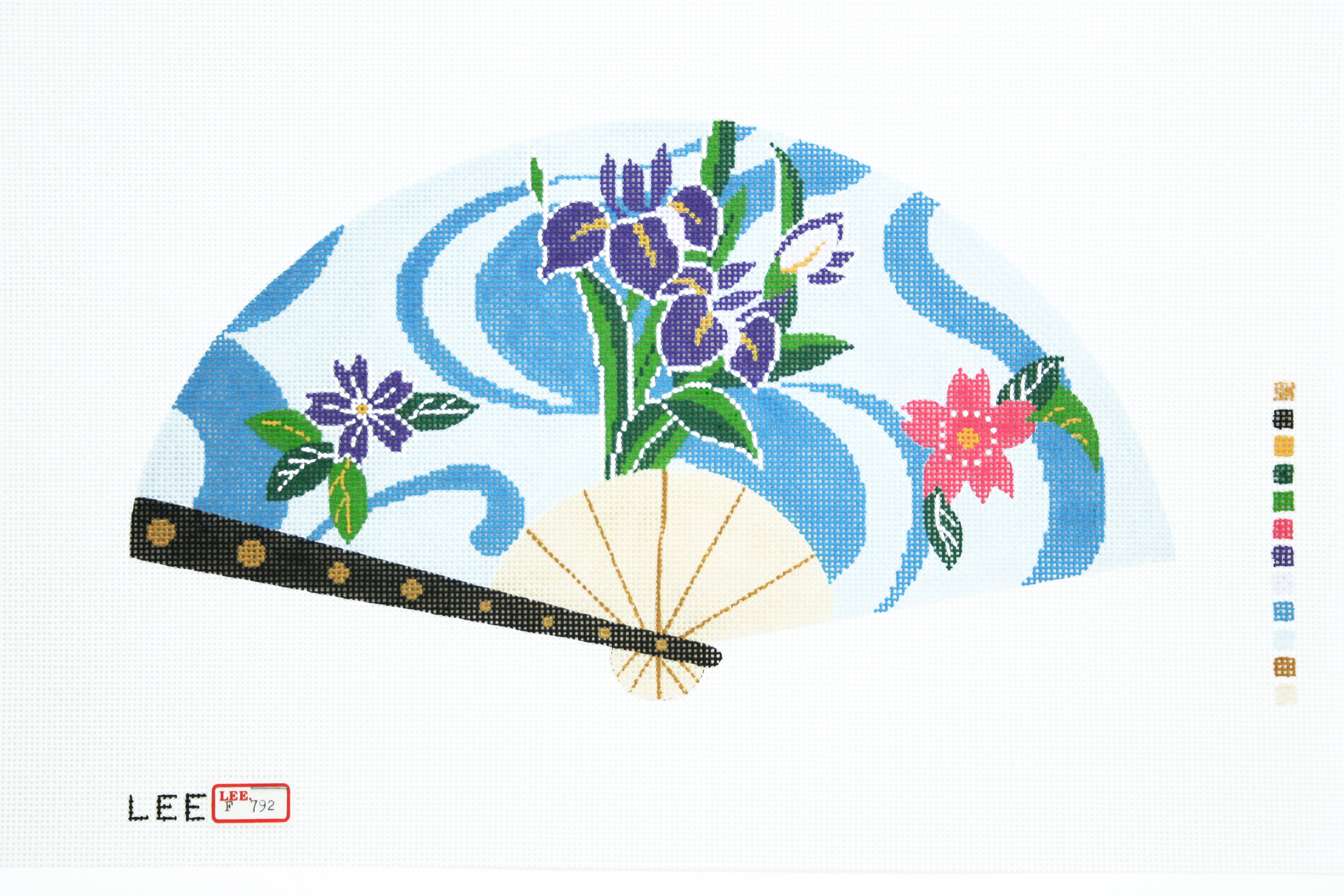 Swirly Blue with Flowers Fan