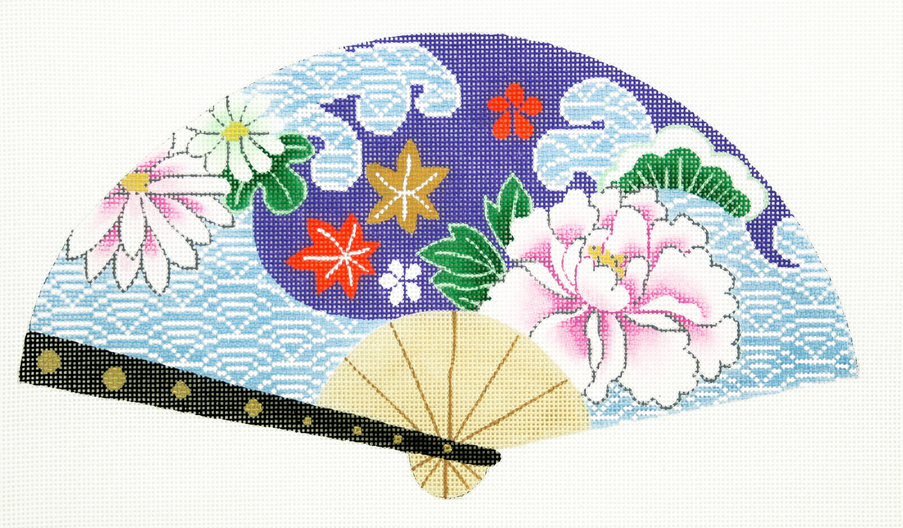 Wave with Purple Flower Fan
