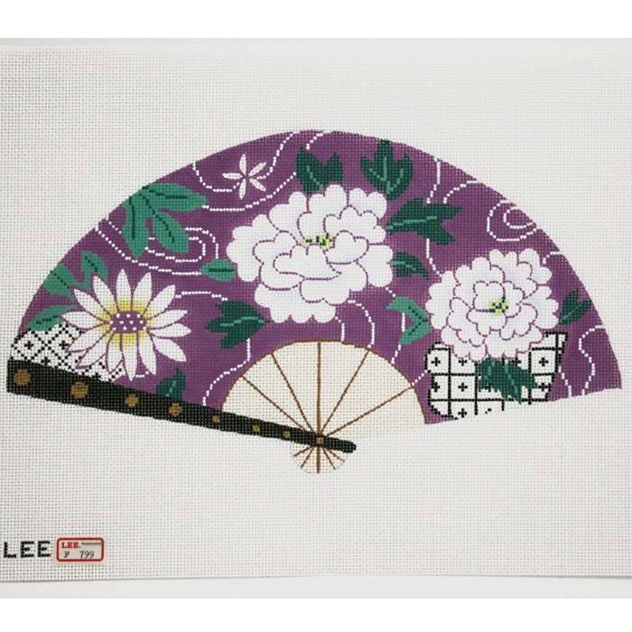 White Floral on Purple Fan