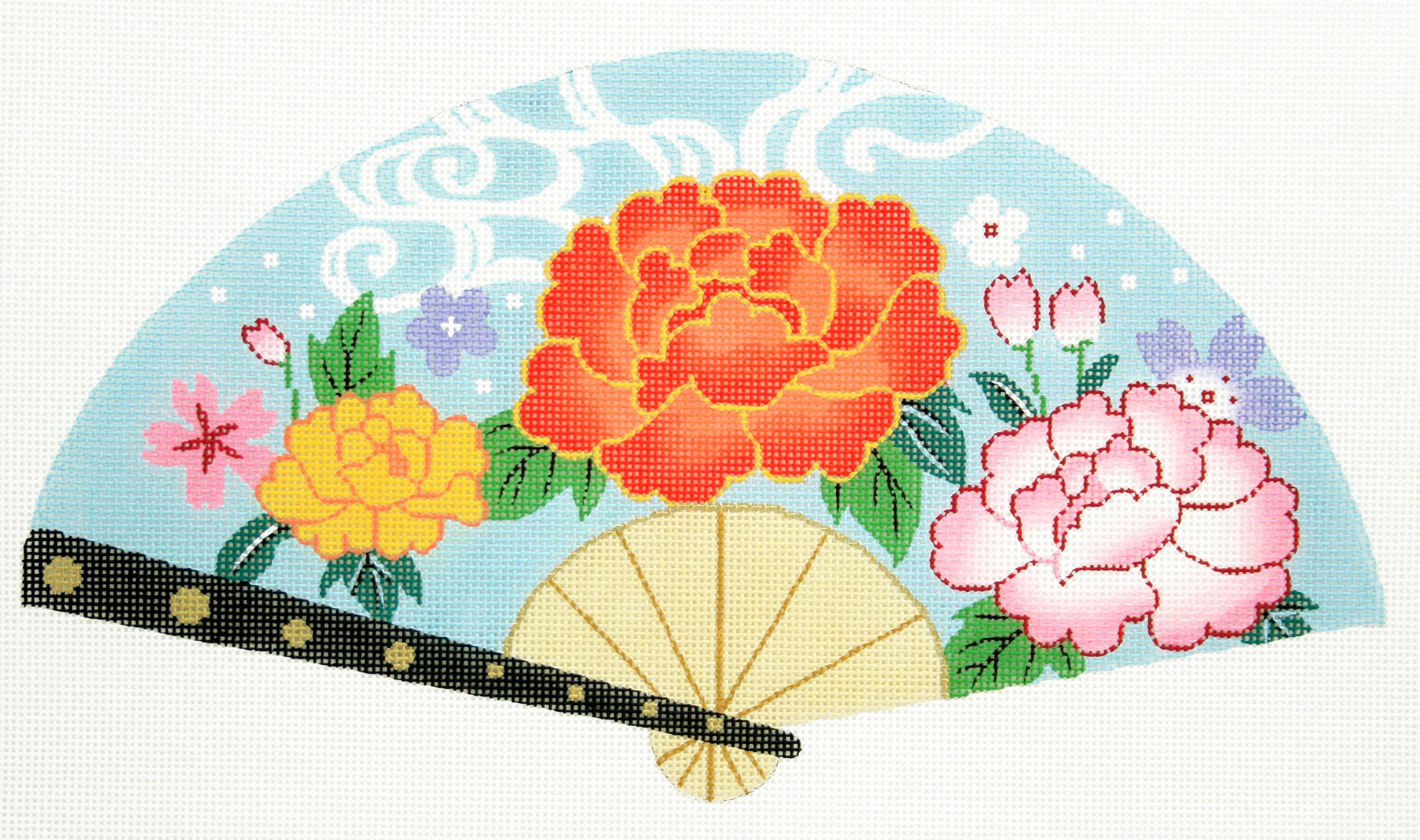 Warm Flowers on Blue Fan