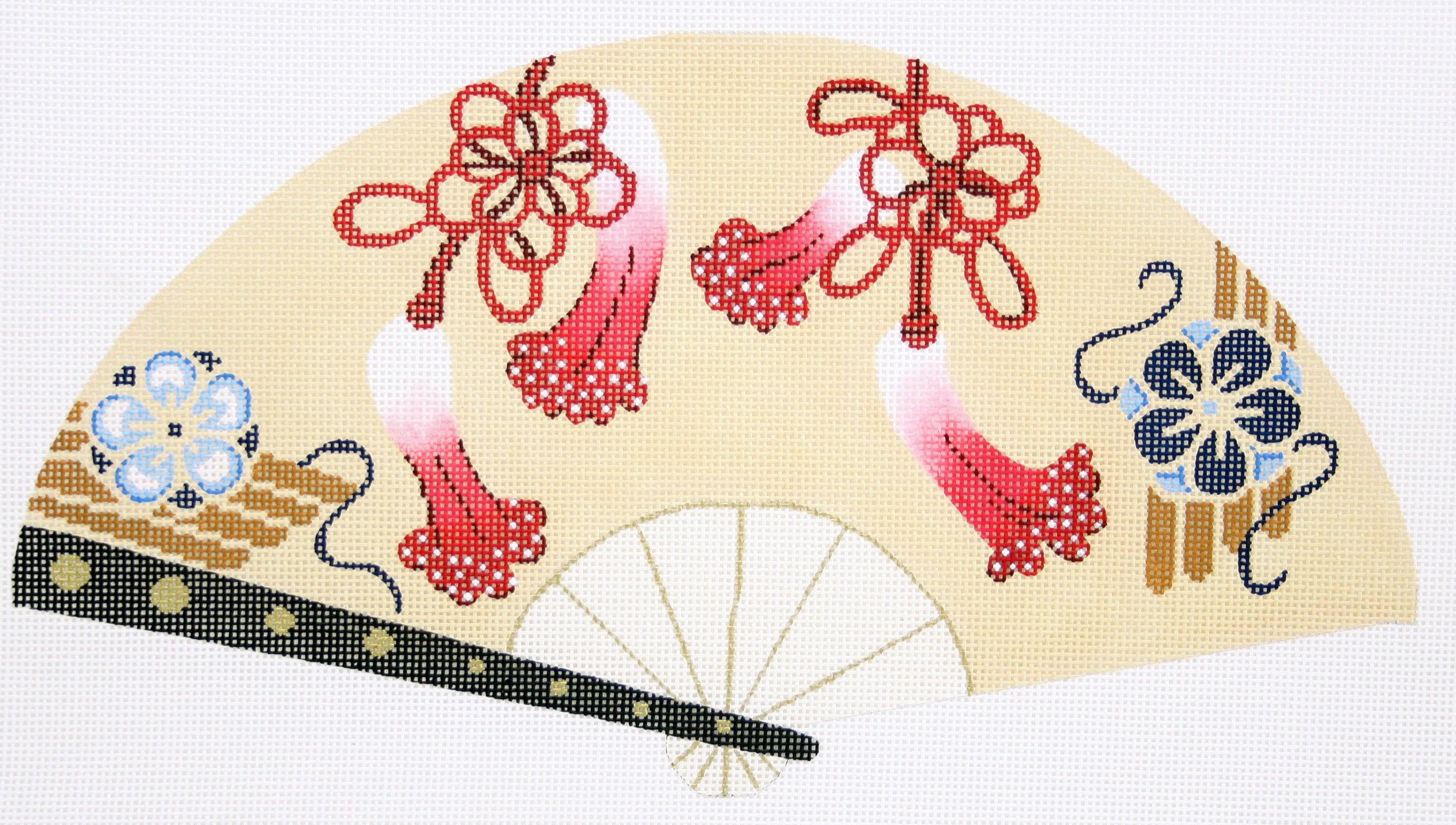 Red & Blue Blossoms Fan