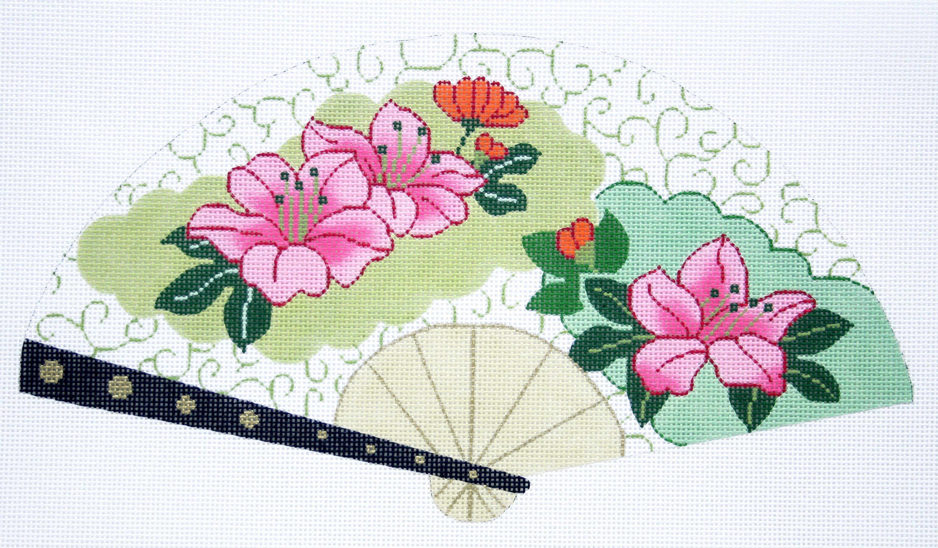 Hibiscus & Green Swirls Fan