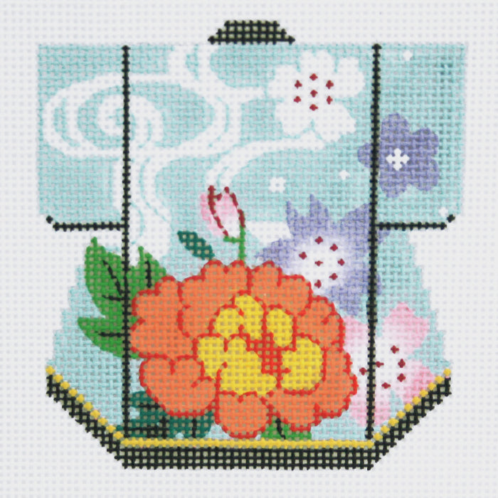 Warm Flowers on Blue Petite Kimono
