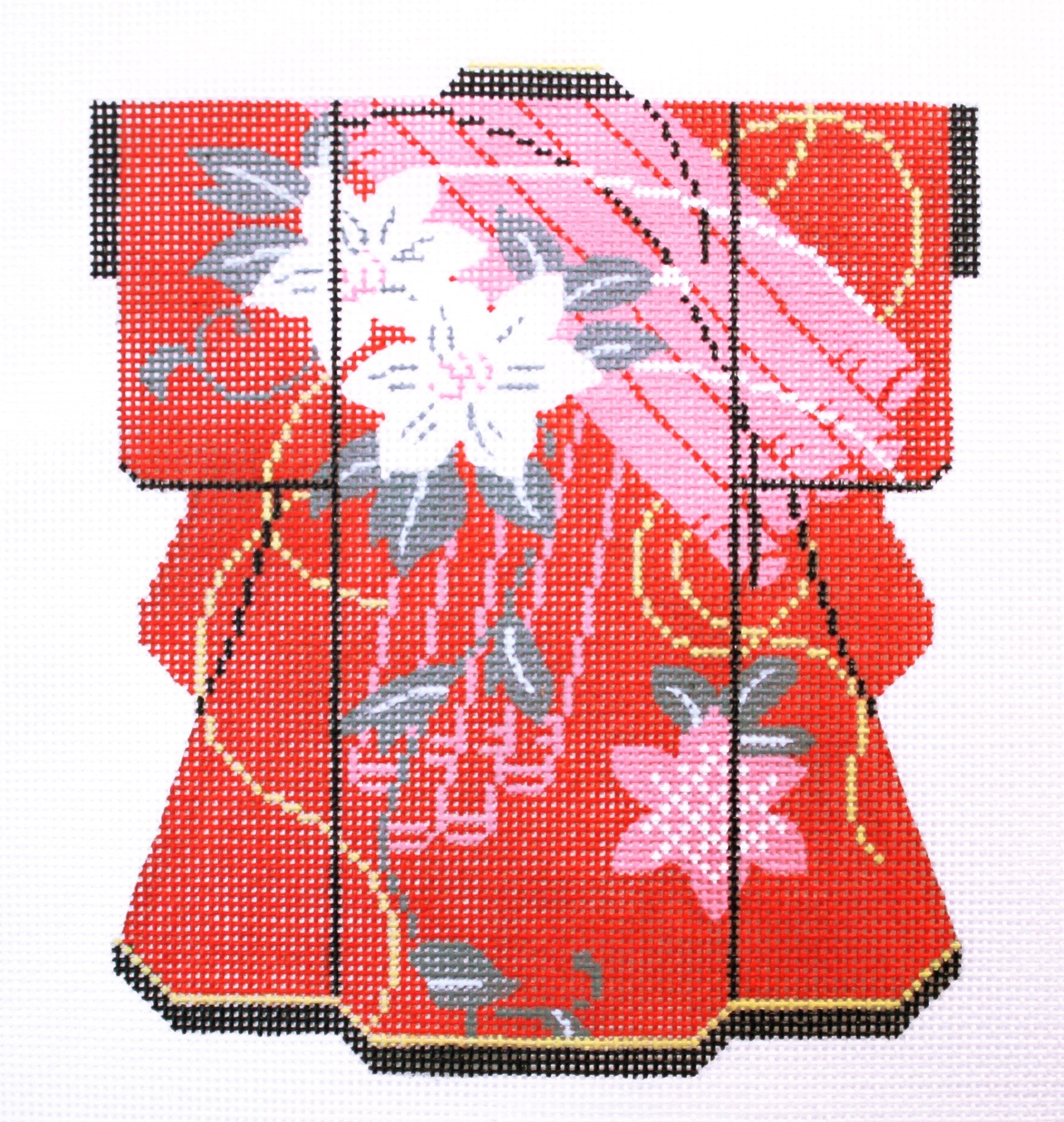 White Blossoms on Red Kimono