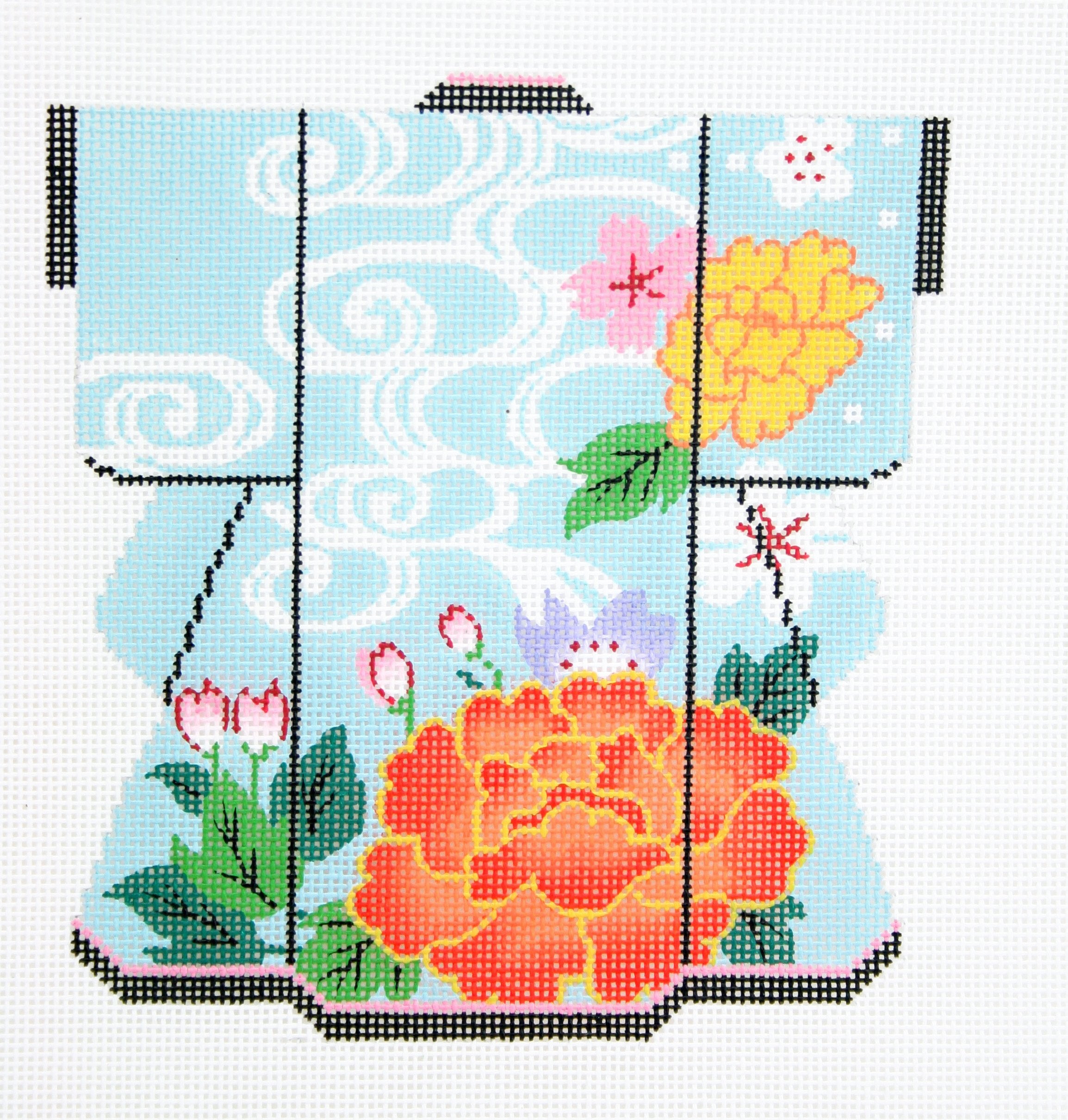 Warm Flowers on Blue Kimono