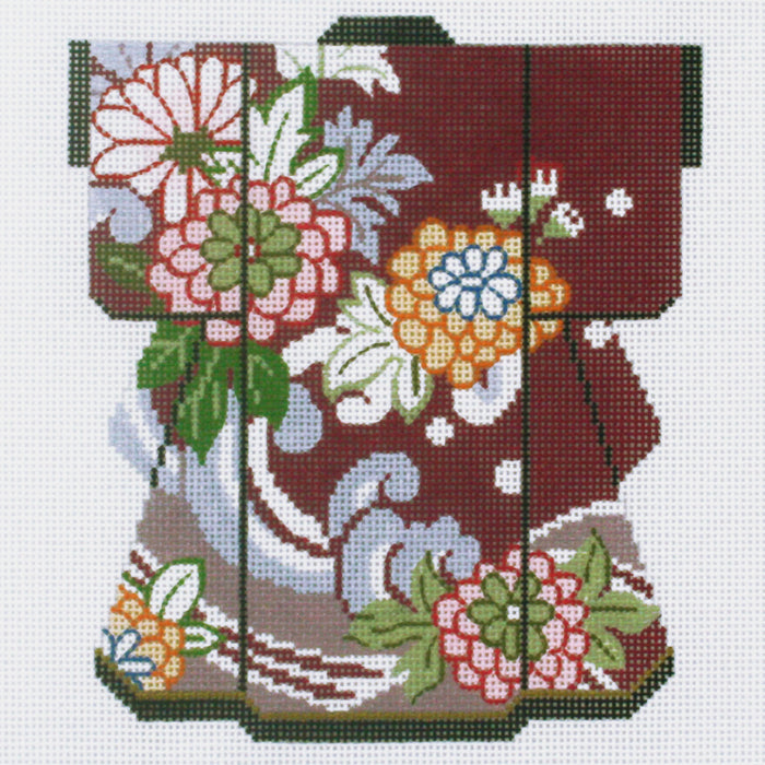 Zinnias on Maroon Medium Kimono