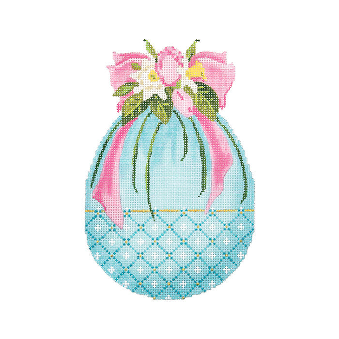 Turquoise Egg with Tulips and Pink Ribbon