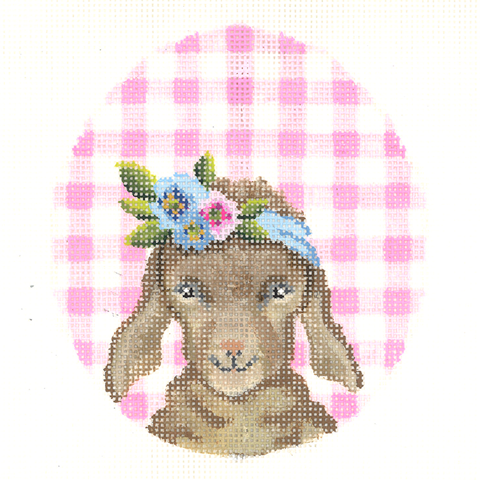 Kidd w/ Flower Crown on Pink Gingham