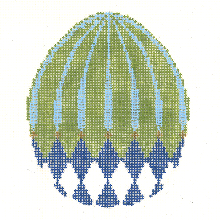 Royal Harlequin Egg with Green & Aqua Stripes