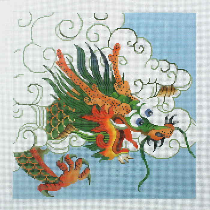 Green Dragon on Blue