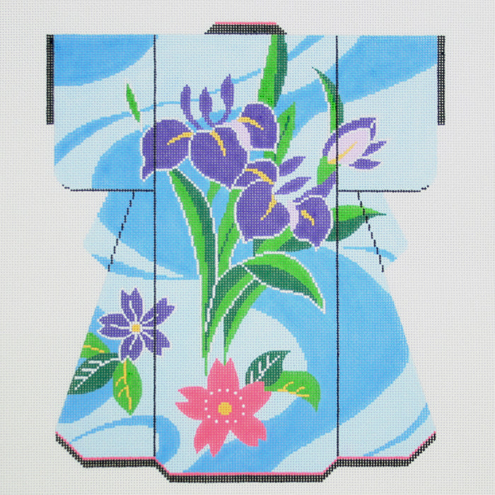 Swirly Blue with Flowers Large Kimono
