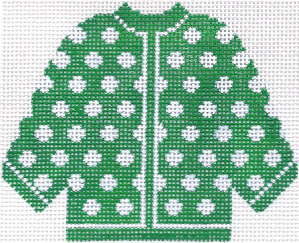 Green  w/ White Polka Dots Cardigan Ornament