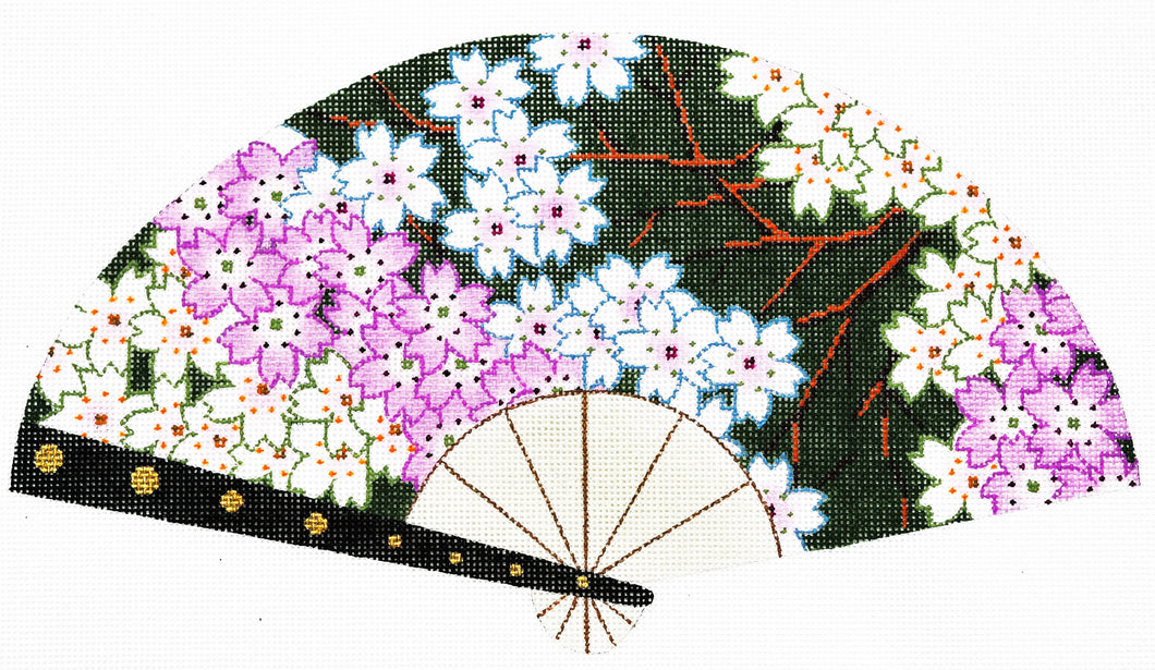 Cherry Blossoms on Green Fan
