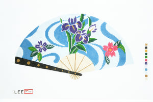 Swirly Blue with Flowers Fan