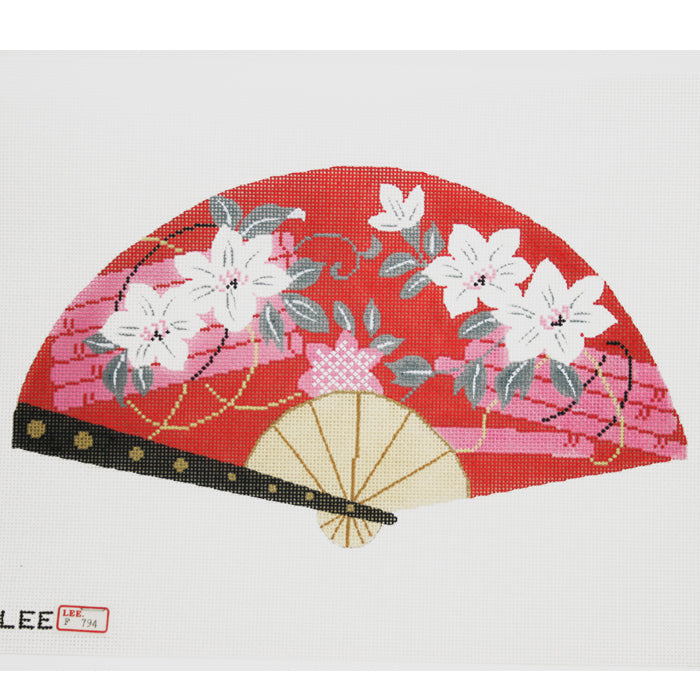 White Blossoms on Red Fan