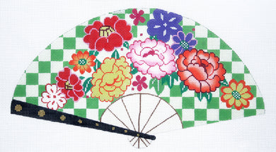 Punch Blossoms on Green Fan