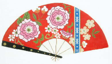 Pink Blossoms on Red Fan