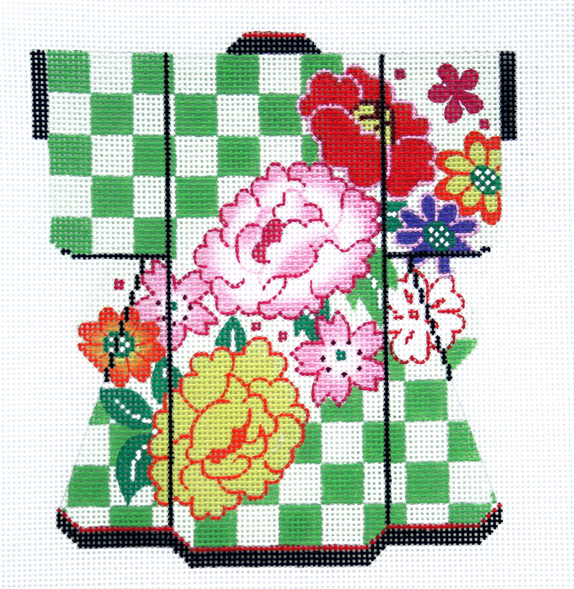 Punch Blossoms on Green Kimono