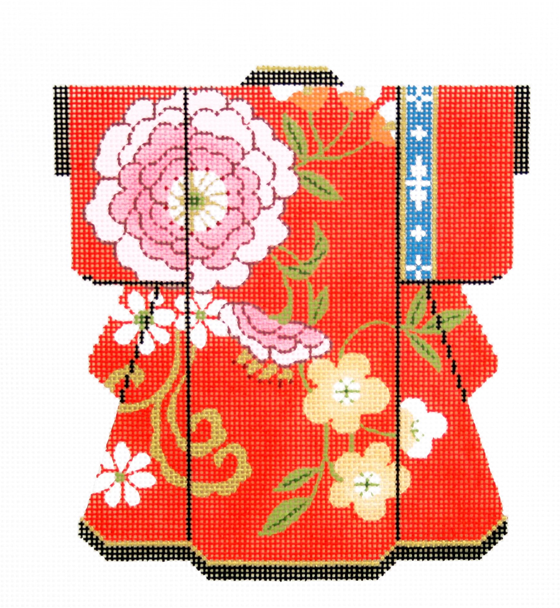 Pink Blossoms on Red Kimono