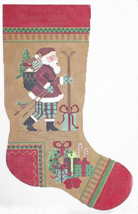 Vintage Needlepoint Christmas Stocking Santa with Toys 22