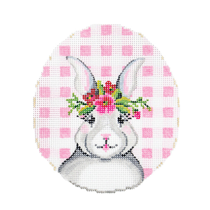 Bunny with Flower Crown on Pink Gingham