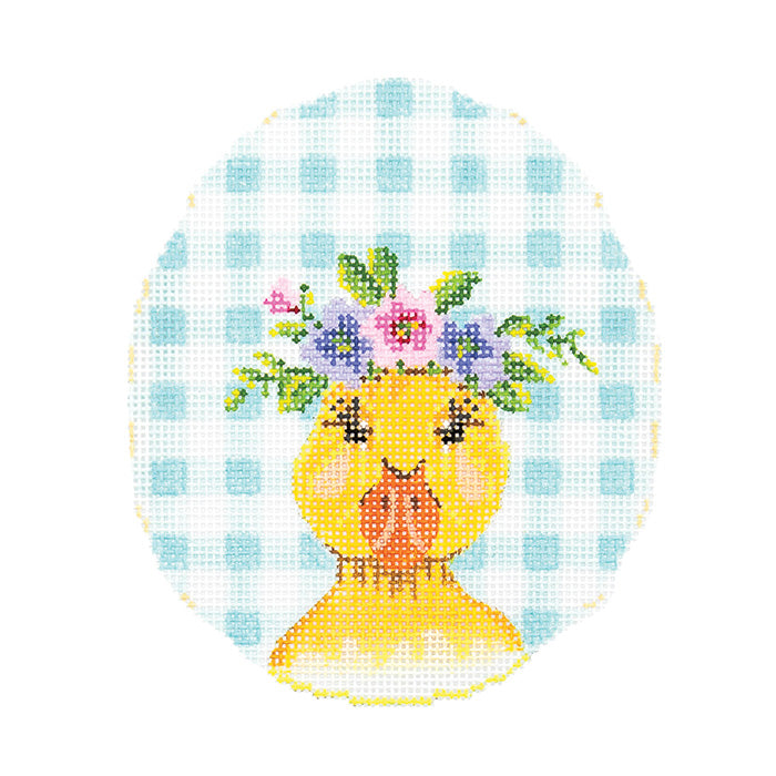 Duckie with Flower Crown on Aqua Gingham
