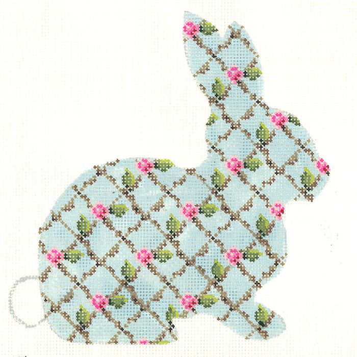 Aqua Hare with Rose Trellis Pattern